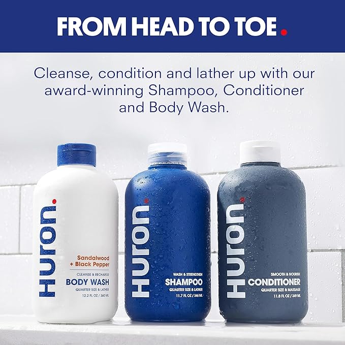 Huron Shower Kit - Shampoo, Conditioner, & Body Wash For Men - Sandalwood + Black Pepper Scent - Hydrating & Nourishing Men's Shampoo & Conditioner - Bloomnest