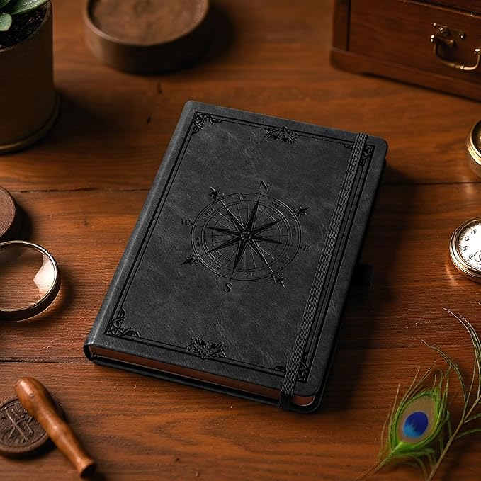 AHGXG Thick Journal Dotted Notebook for Men - 320 Numbered Pages A5 Notebook for Writing, 100gsm Dot Paper, Vintage Leather Hardcover, for Women Work Office School, 5.75'' X 8.38''- Black - Bloomnest