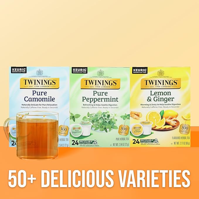 Twinings Pure Peppermint Herbal Tea K-Cup Pods for Keurig, 24 Count (Pack of 1), Made with 100% Pure Peppermint, Naturally Caffeine-Free, Enjoy Hot or Iced - Bloomnest