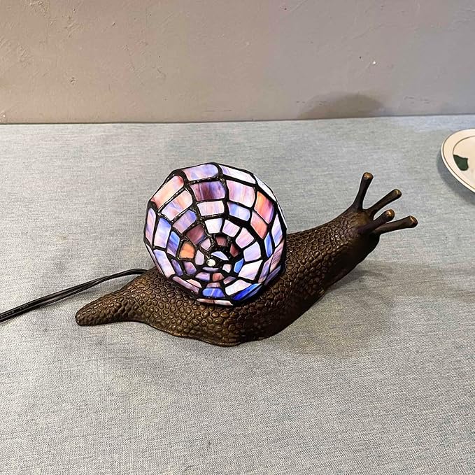 Bieye L10976 Land Snail Tiffany Style Stained Glass Accent Table Lamp for Home Decoration (Purple, 10" D x 5" W x 5" H) - Bloomnest