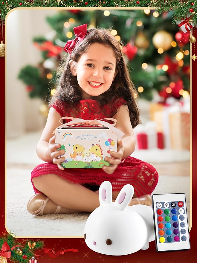 【Gifts Package】 Bunny Night Light for Kids Lamp, 16 Colors & Remote Rechargeable Kids Night Lights for Bedroom, Cute Gifts for Girls Gifts for Women - Bloomnest