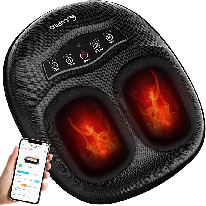 Shiatsu Foot Massager with Heat - Upgraded Foot Kneading Massage with App Control,Feet Massager for Plantar Fasciitis & Neuropathy Pain,Adjustable Compression & Heat,Fits Size Up to 13" - Bloomnest
