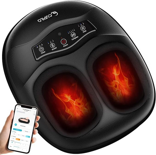 Shiatsu Foot Massager with Heat - Upgraded Foot Kneading Massage with App Control,Feet Massager for Plantar Fasciitis & Neuropathy Pain,Adjustable Compression & Heat,Fits Size Up to 13" - Bloomnest