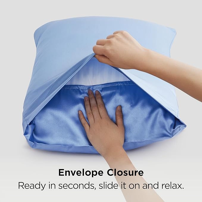 Bedsure Satin Pillowcase 2 Pack Similar to Silk Pillow Cases Standard Size, Pillow Case for Sleeping Women with Envelope Closure, Gifts for Women Men, Sky Blue, 20x26 Inches, 2pcs - Bloomnest