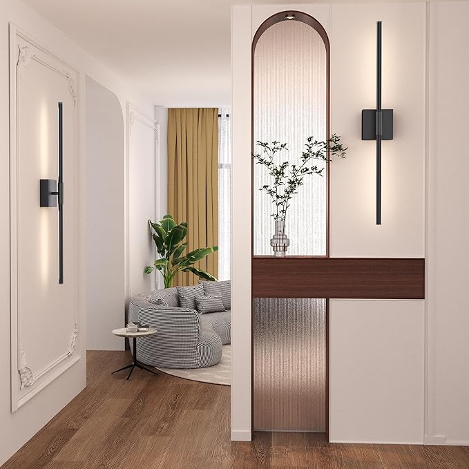 31.5 Inch Battery Operated Wall Sconce Set of Two, 8000mAh USB Rechargeable Wall Sconce with Remote Control, 360°Rotate Dimmable 3000K-6000K LED Wall Lights for Living Room, Hallway, Bedroom, Black - Bloomnest