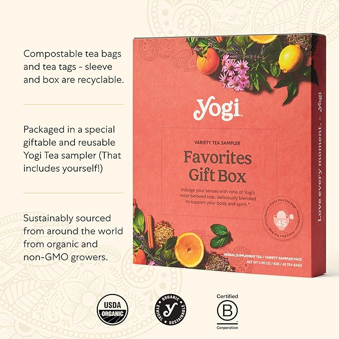 Yogi Organic Tea Sampler Gift Box (45 Tea Bags) Assorted Delicious Wellness Blends - 9 Favorite Herbal, Green & Black Varieties - Bloomnest