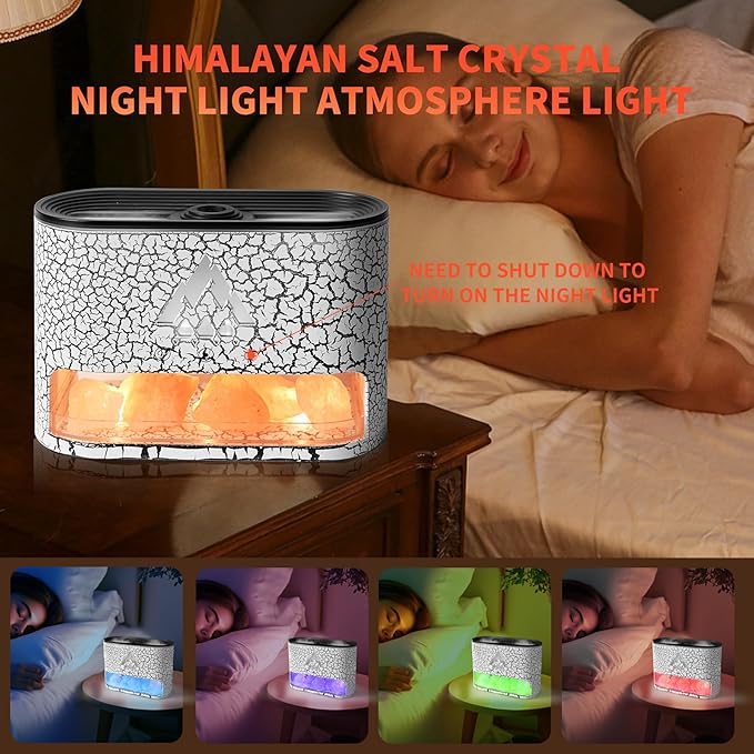 BOHOFAM Essential Oil Diffuser with Himalayan Salt lamp,Double Flame/Jellyfish 2 Mode Aroma Diffuser/Humidifier, Colorful Lights,4 * 10ML Hotel Collection Diffuser Oils Scents,for Home Bedroom(White)