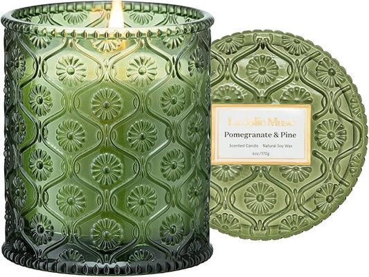 LA JOLIE MUSE Christmas Candles, Pine & Pomegranate Candle -Lemon, Pomegranate & Pine | 6 oz Natural Soy Wax | 40 Hours Clean Burn | Gift-Ready for Hosts, Gatherings | Elegant Home Décor - Bloomnest