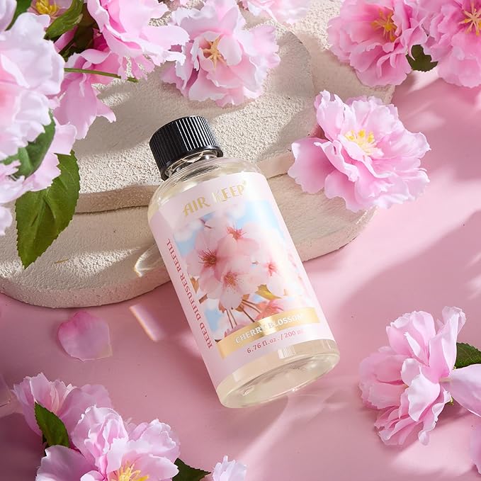Airkeep Reed Diffuser Oil Refill with Diffuser Sticks, 6.76 Fl Oz(200ml) Cherry Blossom Scented Oils, Aroma Therapy, Home Fragrance & Air Freshener, Office Décor, Decoration - Bloomnest