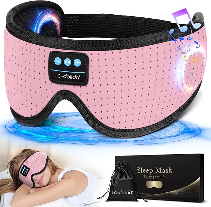 LC-dolida Sleep Headphones, White Noise Bluetooth Sleep Mask 3D Wireless Eye Mask Sleeping with Timing, Sleep Mask with Bluetooth Headphones for Side Sleepers Travel Yoga - Bloomnest