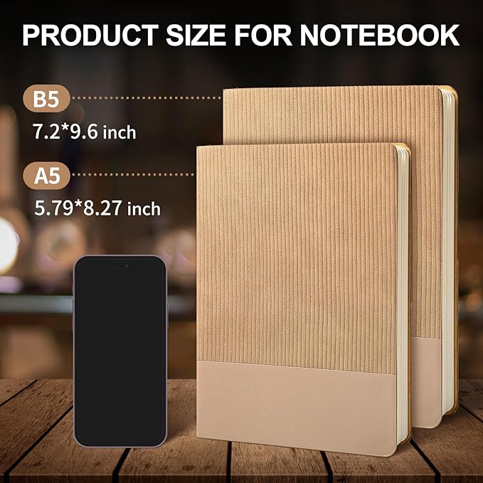Lined Journal Notebook for Work College Ruled Note Book 5.79"x8.27" A5 PU Leather Daily Journaling 216 Pages for Women Men Writing Home School Supplies Business (Khaki 2pack) - Bloomnest