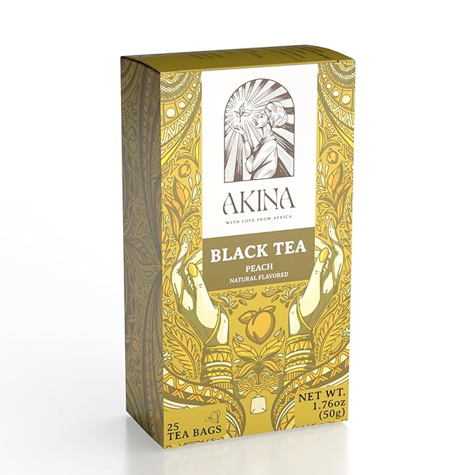 Akina Single-Origin Peach Black Tea Bags | 100% Naturally Fruit Flavored Tea Bags, Kenyan Origin, Gourmet, Hot Beverage (25 String & Tag Sachets, 50g) - Bloomnest