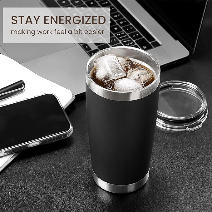 MEWAY 20oz Tumbler 8 Pack Double Wall Vacuum Insulated Travel Mug Bulk, Stainless Steel Tumblers with Lid and Straw, Durable Powder Coated Coffee Cups for Cold & Hot Drinks (Black, 8) - Bloomnest