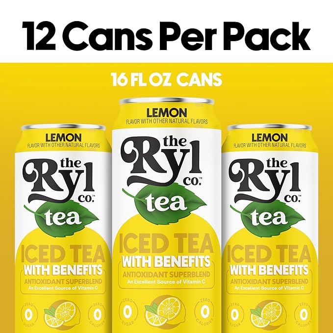 Ryl Iced Tea, Lemon, Antioxidant Superblend, Zero Sugar, Low Carb, Zero Calorie Iced Tea, 16.0 Fl Oz (12-Pack) - Bloomnest