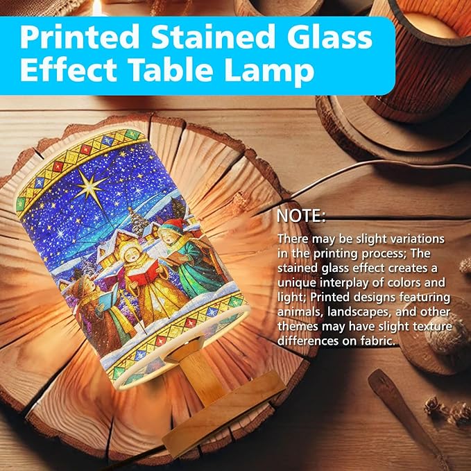 Caroling Table Lamp LED 3-Color Pressed Bedside for Merry Christmas, Caroling Shade Christmas Table Lamp with Wood Base for Bedroom Living Room Desk Office - Bloomnest