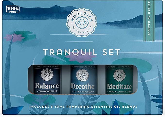 Woolzies Tranquil Essential Oil Set | Incl. Meditate, Balance, Breathe Blend | Promotes Grounding, Relaxing, Tranquility | Diffuse/Skin - Bloomnest