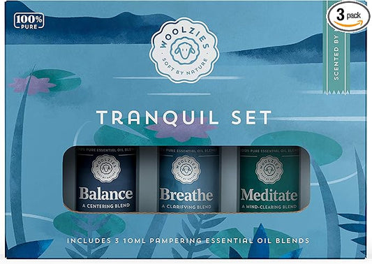 Woolzies Tranquil Essential Oil Set | Incl. Meditate, Balance, Breathe Blend | Promotes Grounding, Relaxing, Tranquility | Diffuse/Skin - Bloomnest