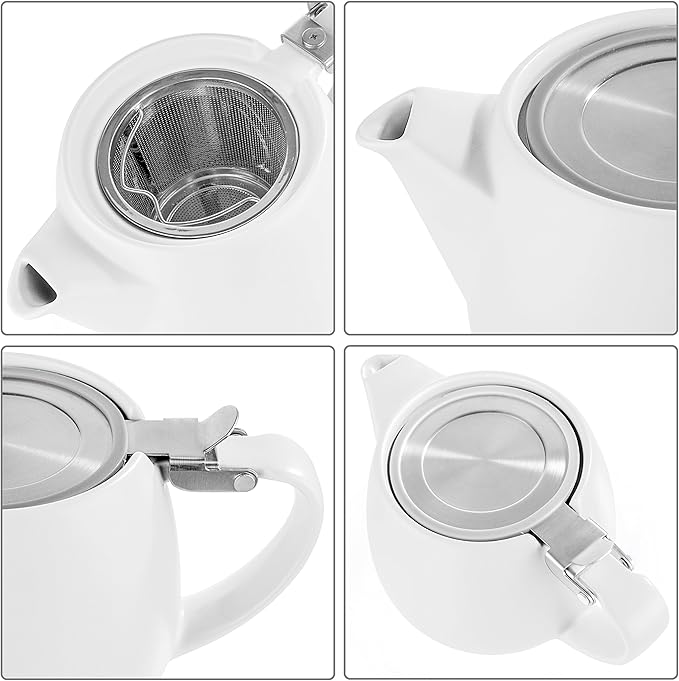 Tealyra - Pluto Porcelain Small Teapot White - 18.2-ounce (1-2 cups) - Matte Finish - Stainless Steel Lid and Extra-Fine Infuser To Brew Loose Leaf Tea - 540ml - Bloomnest