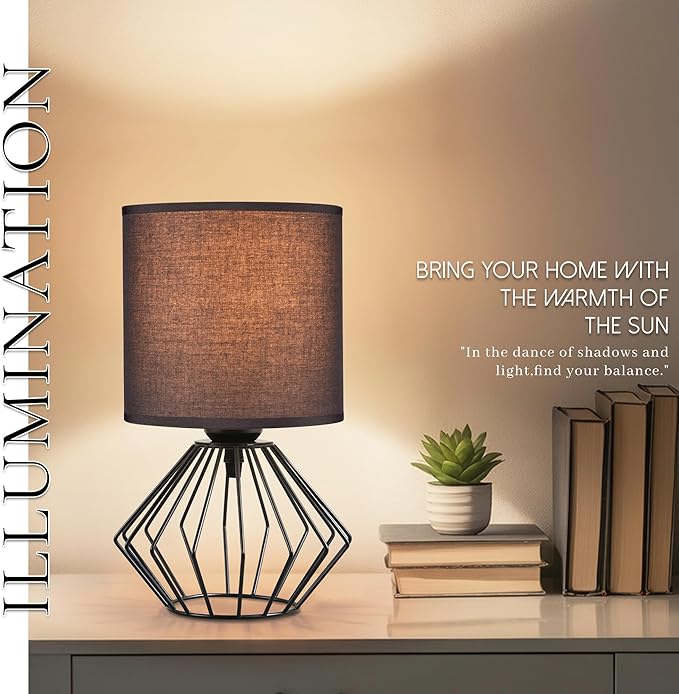Hamilyeah Bedside Lamp, Farmhouse Table Lamps with Fabric Shade, Black Lamps for Night Stands with On/Off Switch, Modern Simple Desk Lamps for Bedroom, Living Room - Bloomnest