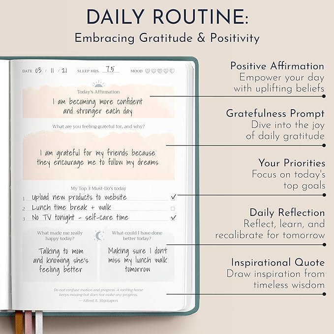 RYVE Daily Gratitude Journal for Women, 6-Month Guided Positivity & Wellness Journal with Prompts, Affirmations, Mindfulness, For Self-Reflection & Manifestation - Bloomnest
