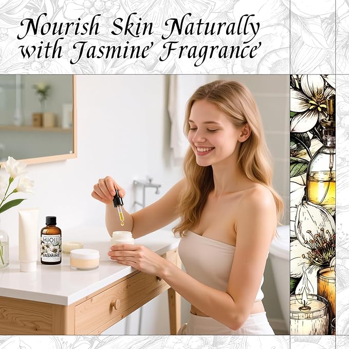 HIQILI Jasmine Fragrance Oil for Aromatherapy Diffuser, Floral Scent for Candle, Perfume Making, Skin Care, Laundry Essential Oil - 1 Fl Oz HIQILI