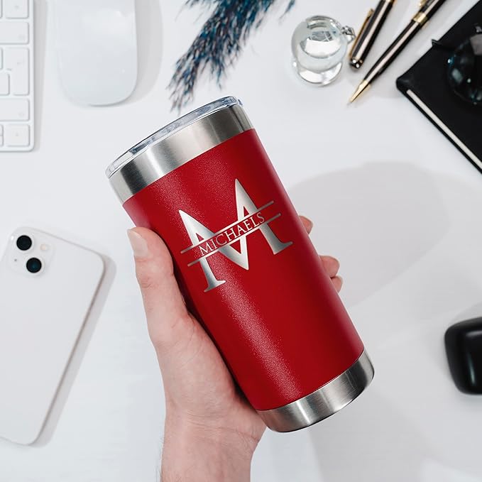 Be Burgundy Personalized Tumbler with Engraved Name - 12 Designs, 20 Oz Coffee Tumbler with Slider Lid, Red, Double Wall Insulated - Gift for Mom, Women, Personalized Birthday Gift for Her - Bloomnest