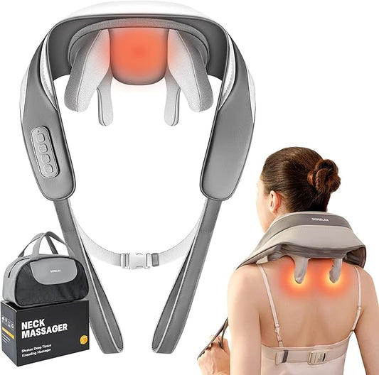 Neck Massager for Pain Relief Deep Tissue, Shiatsu Neck and Back Massager With Heat, Electric Massage Pillow for Shoulder Leg Body Muscle Pain Relief, Gifts For Women Men Mom Dad (Grey【with bag】) - Bloomnest