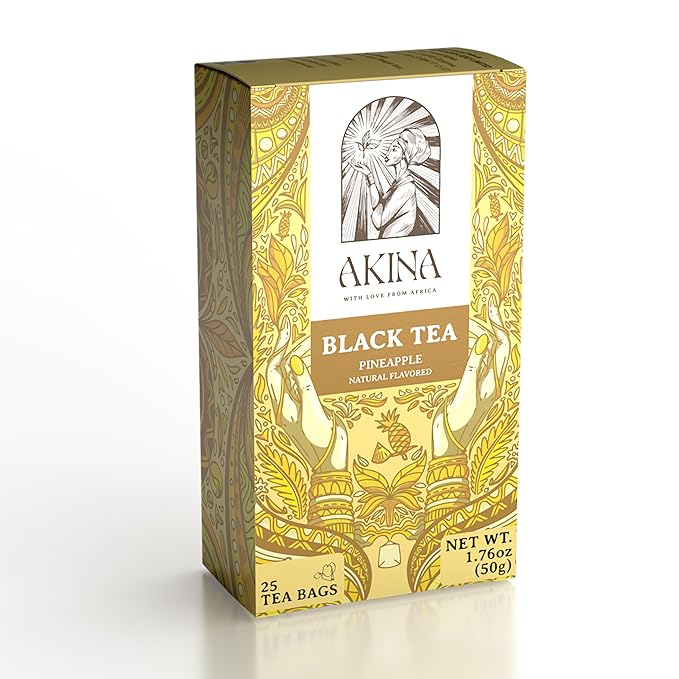 Akina Single-Origin Pineapple Black Tea Bags | 100% Naturally Fruit Tea Flavored, Kenyan Origin, Gourmet, Tropical (25 String & Tag Bags, 50g) - Bloomnest