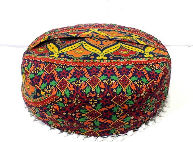 INDIAN CRAFT CASTLE ICC Floor Pillows & Cushion Covers Decorative Hippie Mandala Pouf Pillow Covers Seating Meditation Cushion Cover Large Boho Ottoman Case Pillowcase Couch New Blue, 16" Round - Bloomnest