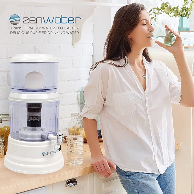 ZENWATER 4-Gallon Countertop Gravity Water Filter System - Portable Alkaline Filtration System - Enjoy Clean and Mineral-Rich Hydration at Home, Office, or Travel - Bloomnest