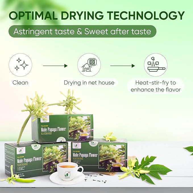 NMPT Dried Papaya Flower Tea, Mixed Bag, Carica Papaya Flower & Celastrus Hindsii Tea, Organic Herbal Tea, 30 Count, Gluten Free, Dairy Free, Sugar Free, Energy Boost & Health Support - Bloomnest