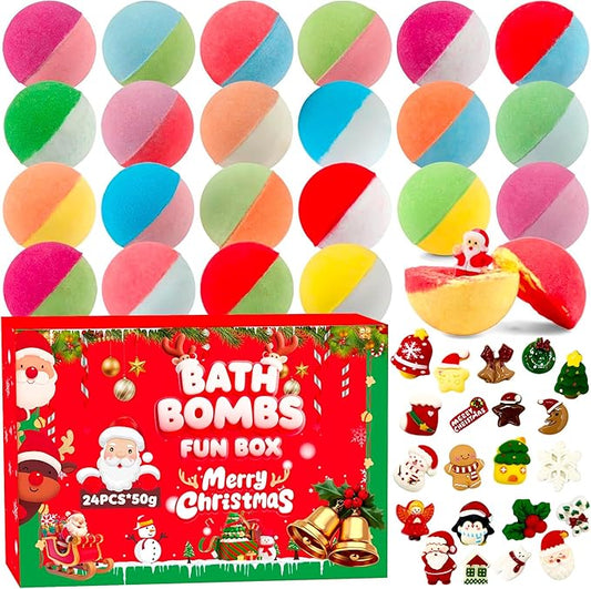 VVBAODL Christmas Bath Bombs Advent Calendar for Kids - 24 Days Bath Bomb Set with 24 Surprise Toys Inside, Xmas Countdown Calendar Gift for Girls & Boys (2025) - Bloomnest