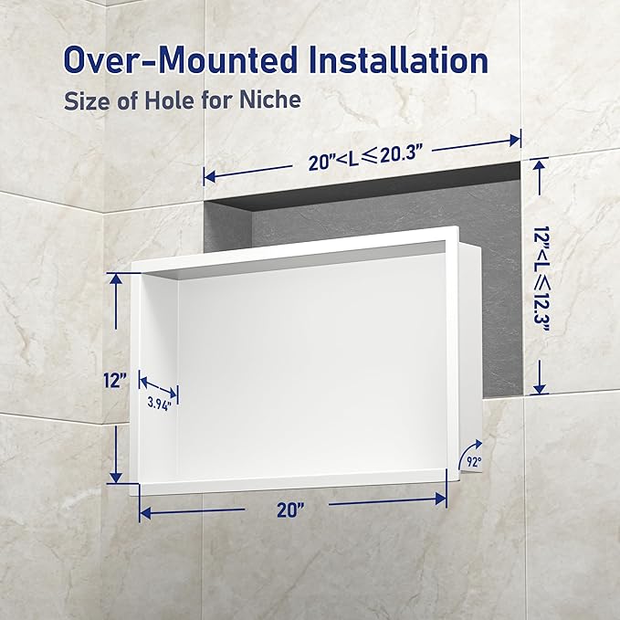 Stainless Steel Shower Niche 20" X 12" White No Tile Needed Niche Shower for Bathroom Storage Recessed Wall Shelf Over Mount Installation - Bloomnest