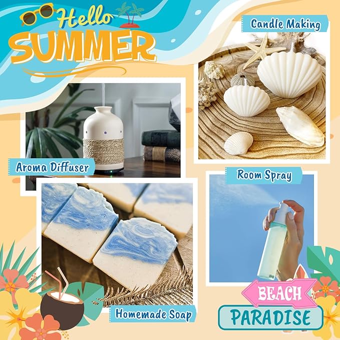 Beach Fragrance Oils Set, ARVIDSSON Summer Essential Oils for Diffuser - Beachy Breeze, Ocean Air, Pina Colada, Pink Sand, Sea Salt, Island Time, Tropical Scented Oil - Bloomnest