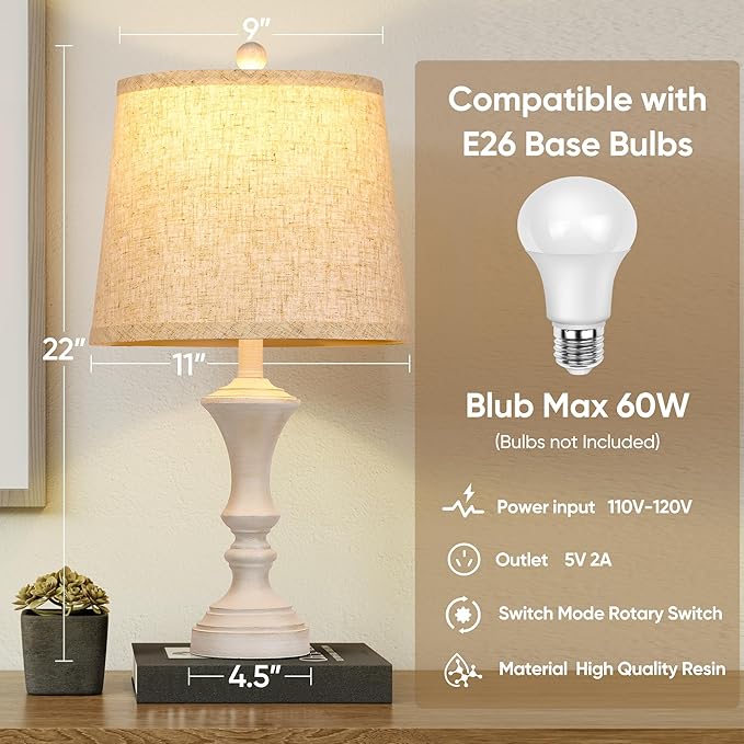 Retro Table Lamps Set of 2 Nightstand Lamp for Bedroom Vintage Rustic Table Lamps for Living Room Traditional Nightstand Bedside Lamps Bulb NOT Included - Bloomnest
