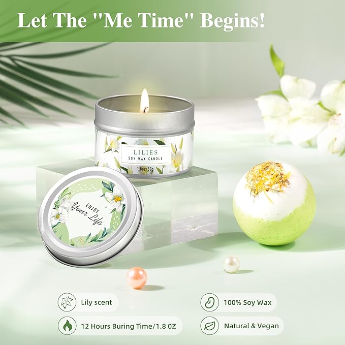 Gifts for Women, Birthday Gifts for Women, Bath and Body Gifts Set, Lilies Self Care Set,Christmas Mothers Day Relaxing Spa Basket for Mom, Grandma, Girlfriend, Sister, Friends - Bloomnest