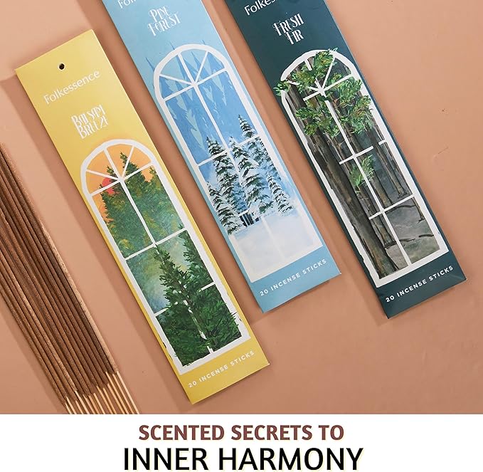 Folkulture Incense Sticks with Holder for Gift | Set of 3 Insenses (60 Insence-Sticks) | Organic Balsam Breeze, Fresh Fir | Pine Forest Non Toxic Incents, Incents or Inscents-Sticks (Forest) - Bloomnest