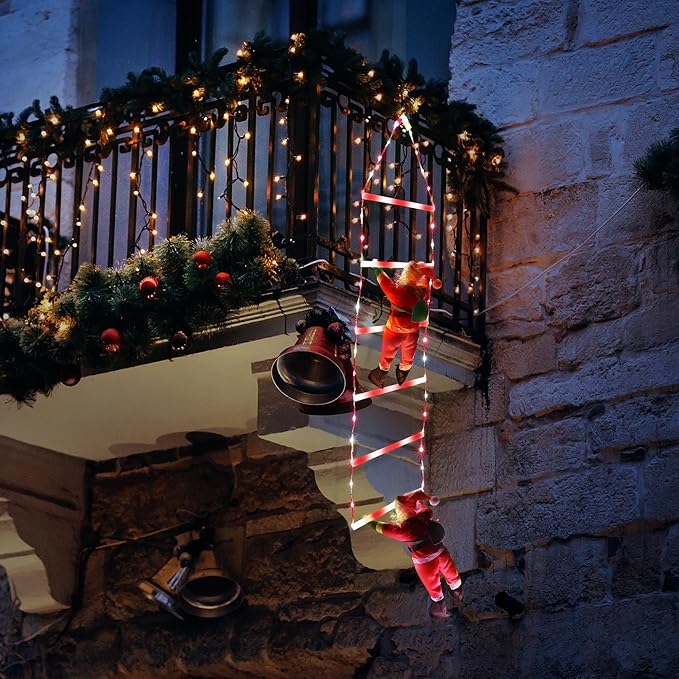 Toodour LED Christmas Light - 2.5FT Christmas Decorative Ladder Lights with Santa Claus, Xmas Decorations Light for Indoor Outdoor, Window, Garden, Home, Wall, Xmas Tree Decor - White & Red - Bloomnest