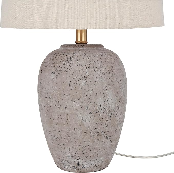 Nourison Home 23" Greyish Brown Earth Tone Rustic Farmhouse Ceramic Table Lamp for Bedroom, Living Room, Dining, Office, with Beige Linen Shade - Bloomnest