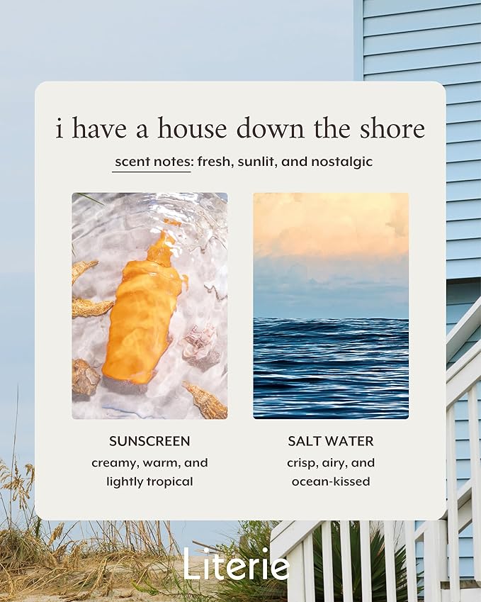 Literie NJ Inspired Scented Candle: I Have a House Down The Shore - Sunscreen & Saltwater Scented, 9oz, 50 Hour Burn, Vegan Soy & Coconut Blend Candle for Home Decor, Gift for Women & Men - Bloomnest