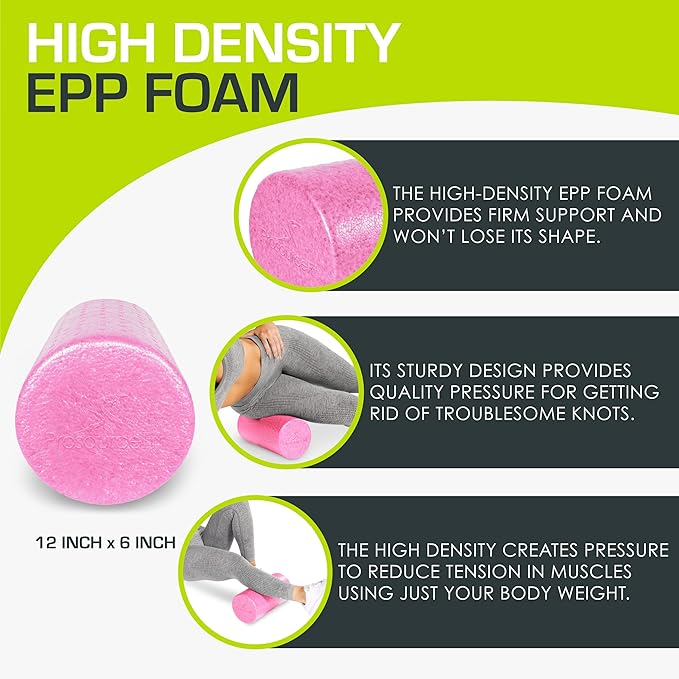 ProsourceFit High Density Foam Rollers 12 - inches Long, Firm Full Body Athletic Massage Tool for Back Stretching, Yoga, Pilates, Post Workout Muscle Recuperation, Black/Blue - Bloomnest