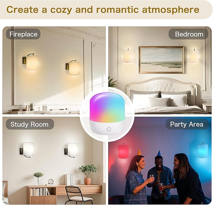 Wireless Wall Sconces Set of 2, Rechargeable Battery Operated Wall Lights with Remote, Dimmable Magnetic LED Bulbs,12 RGB Colors and Timer, Cordless Sconces for Bedroom Living Room (Black) - Bloomnest