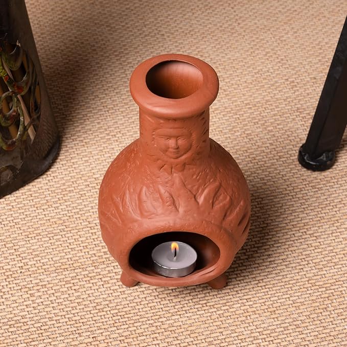 Handcrafted Terracotta Palo Santo Holder with Sun Face Design - Mini Chiminea Incense Burner for Sage & Copal - Thoughtful Gifts for Meditation, Yoga, Aromatherapy - Bloomnest