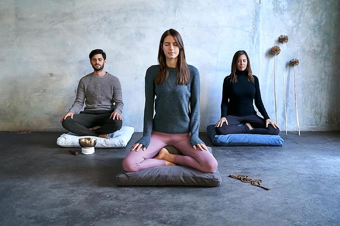 Meditation Cushion Set by renoo - Durable Comfortable Organic Cotton, Linen, Hemp - Modern Zafu Zabuton - Buckwheat Kapok Filled Floor Pillow Yoga Bolster in 15 Colors Washable Cover