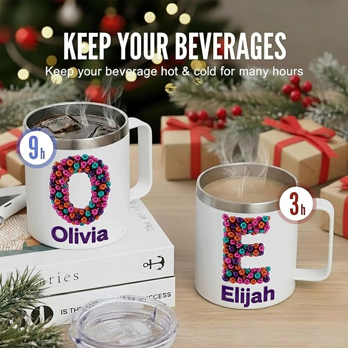 Personalized Christmas Insulated Coffee Mug with Handle – Double Wall Stainless Steel Travel Tumbler for Hot & Cold Drinks – Unique Holiday Gift for Men, Women, & Kids(B127) - Bloomnest