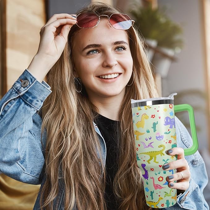 Stainless Steel Dinosaur Tumbler - 40 oz, Coffee Travel Mug with Lid and Straw, Perfect Dinosaur Gifts for Women - Bloomnest