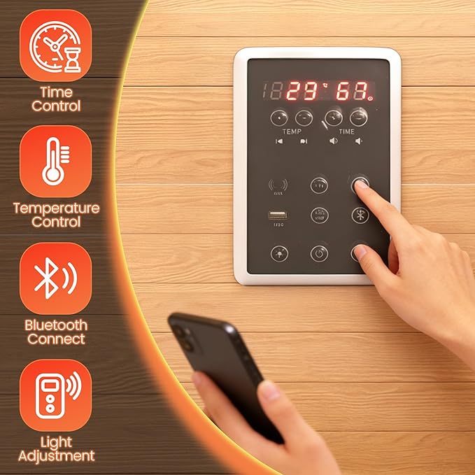 Infrared Sauna,1 Person Red Light Sanua with for Home,950w/110v Full Spectrum Indoor Dry Sauna, Carbon, Heater Panels, Bluetooth Audio, 8-Color Chromotherapy Lights, 35.4"x 31.5"x 66.9" HOMTHING