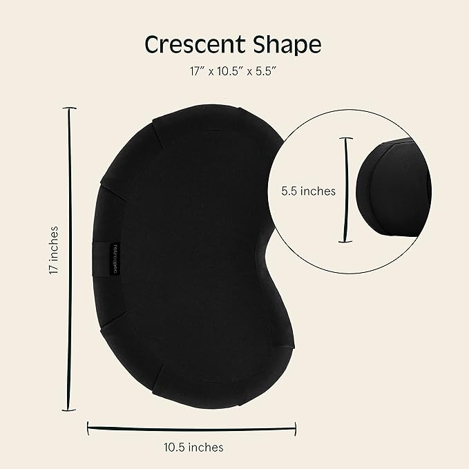 Retrospec Sedona Zafu Meditation Cushion Filled w/Buckwheat Hulls - Yoga Pillow for Meditation Practices - Machine Washable 100% Cotton Cover & Durable Carry Handle, Crescent, Black