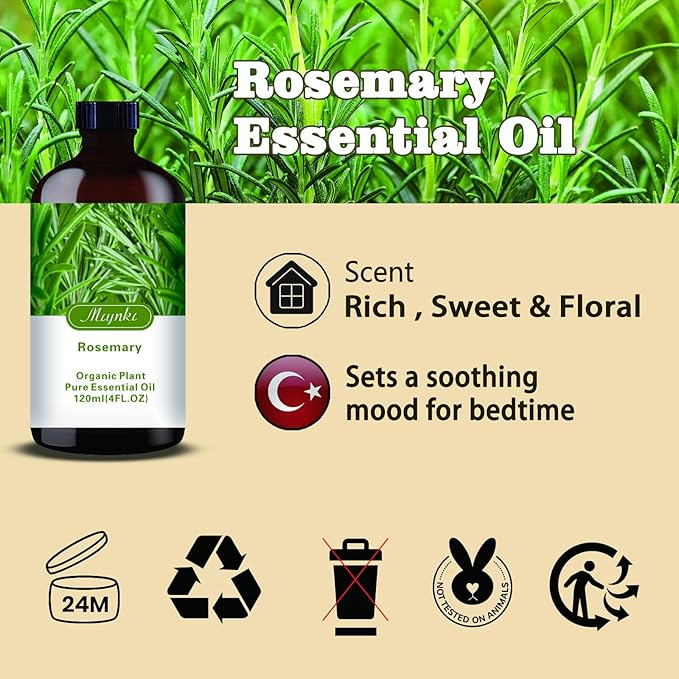 Rosemary Essential Oil-Rosemary Fragrance Oil 4.33oz (130ml)-100% Pure Natural Scent for Diffusers, Candles, Soap Making & Aromatherapy-Relaxing Home & Gift Essential Oil for Bath, Massage - Bloomnest