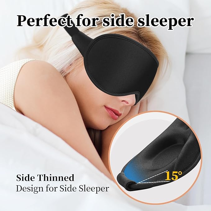 3D Sleep Mask for Men&Women, 2 Pack Contour Eye Masks for Sleep, Side Sleeping Mask for Men&Women, Blackout Eye Mask for Sleeping Eye Mask, Airplane Travel Essentials, Meditation Black Cooling Silk - Bloomnest